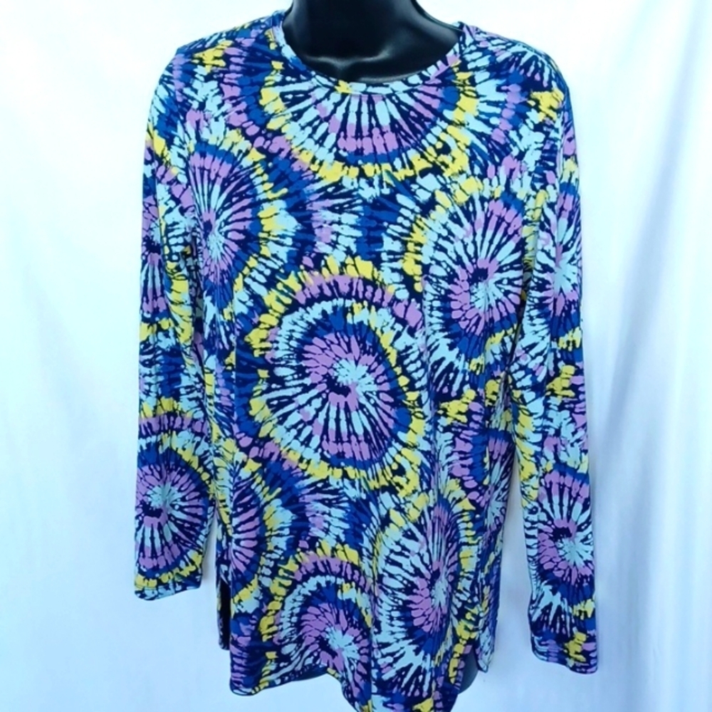 LAND’S END LONG SLEEVE Tie-dyed TOP, Sz 6-8 (S), Blue/purple